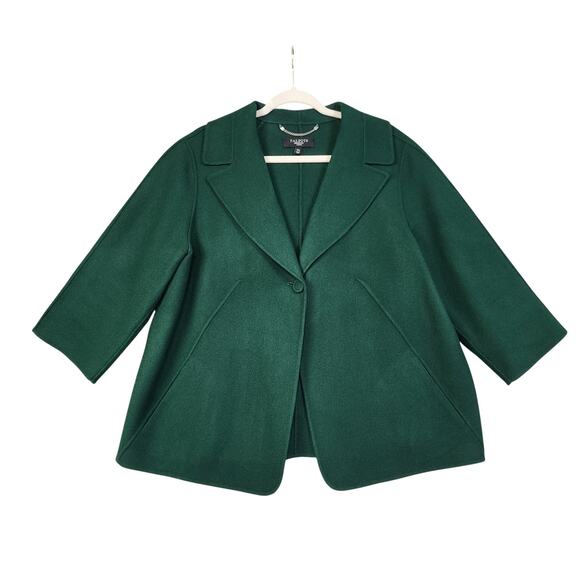 Talbots Womens Wool Swing Coat Plus Size 14W Emerald Green Lapel Collar Holiday - Picture 1 of 10